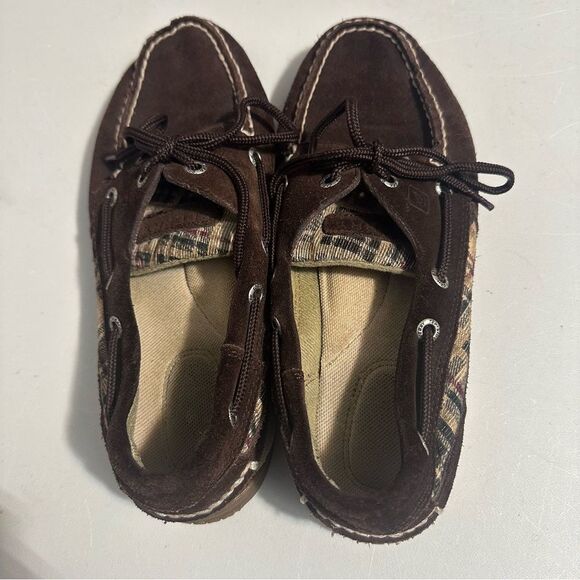 Sperry Brown Suede Flats with Patterned Accents - Picture 1 of 5